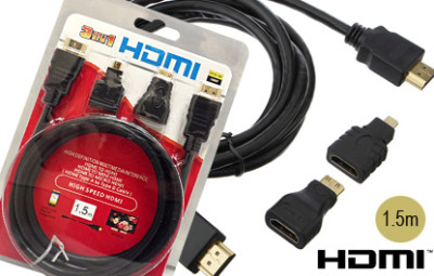 Други Джаджи HDMI кабел 3 в 1 с адаптери 1.5 м. черен